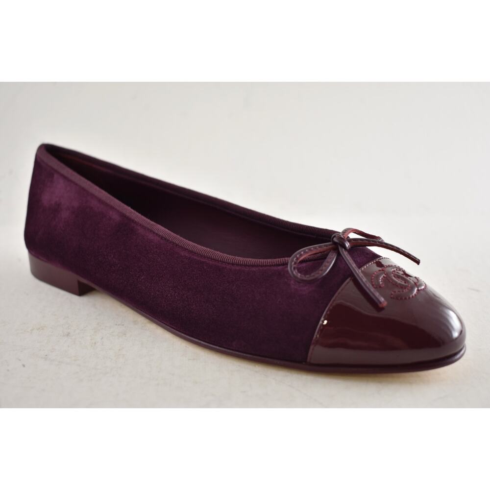 Chanel 26A Burgundy Red Purple Suede Patent CC Logo Ballet Ballerina Flat 39.5 - Picture 7 of 16